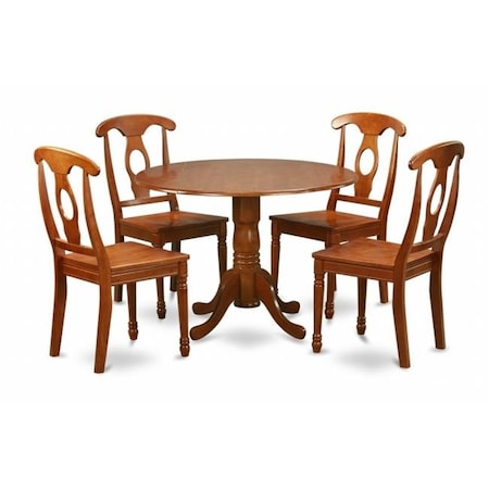 East West Furniture East West Furniture DLNA5-SBR-W 5PC Dinette Round Table with 2 Drop Leaves and 4 Chairs with Wood Seat DLNA5-SBR-W